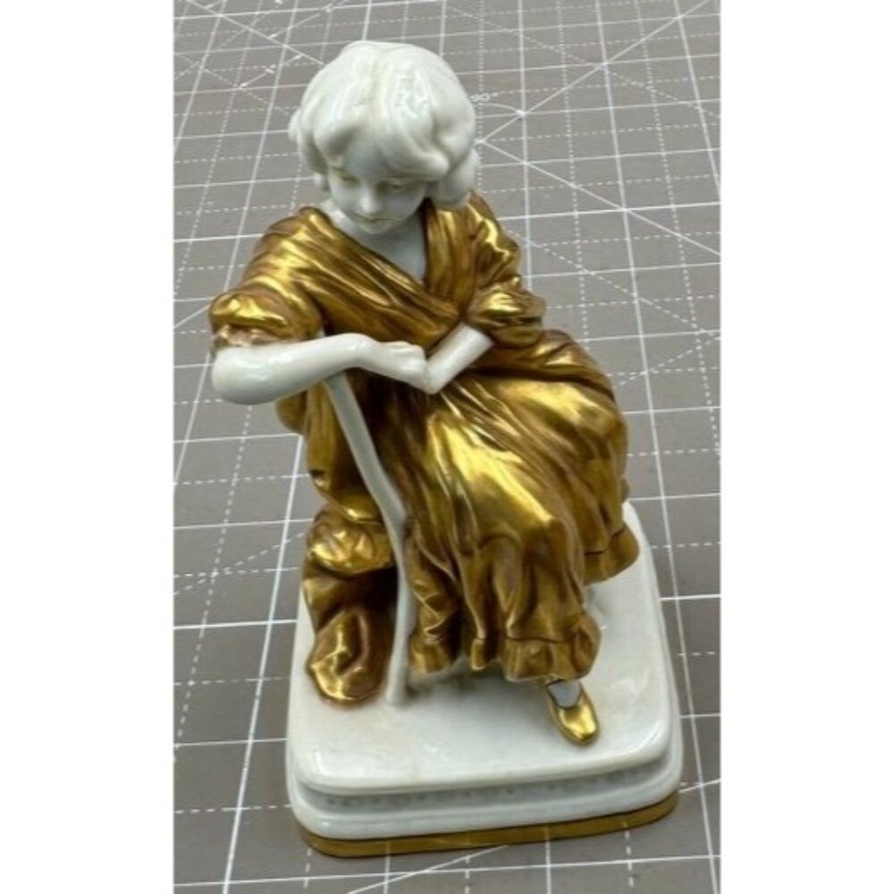 Vintage Porcelain Figurine Seated Woman Gold Robe Italian Old